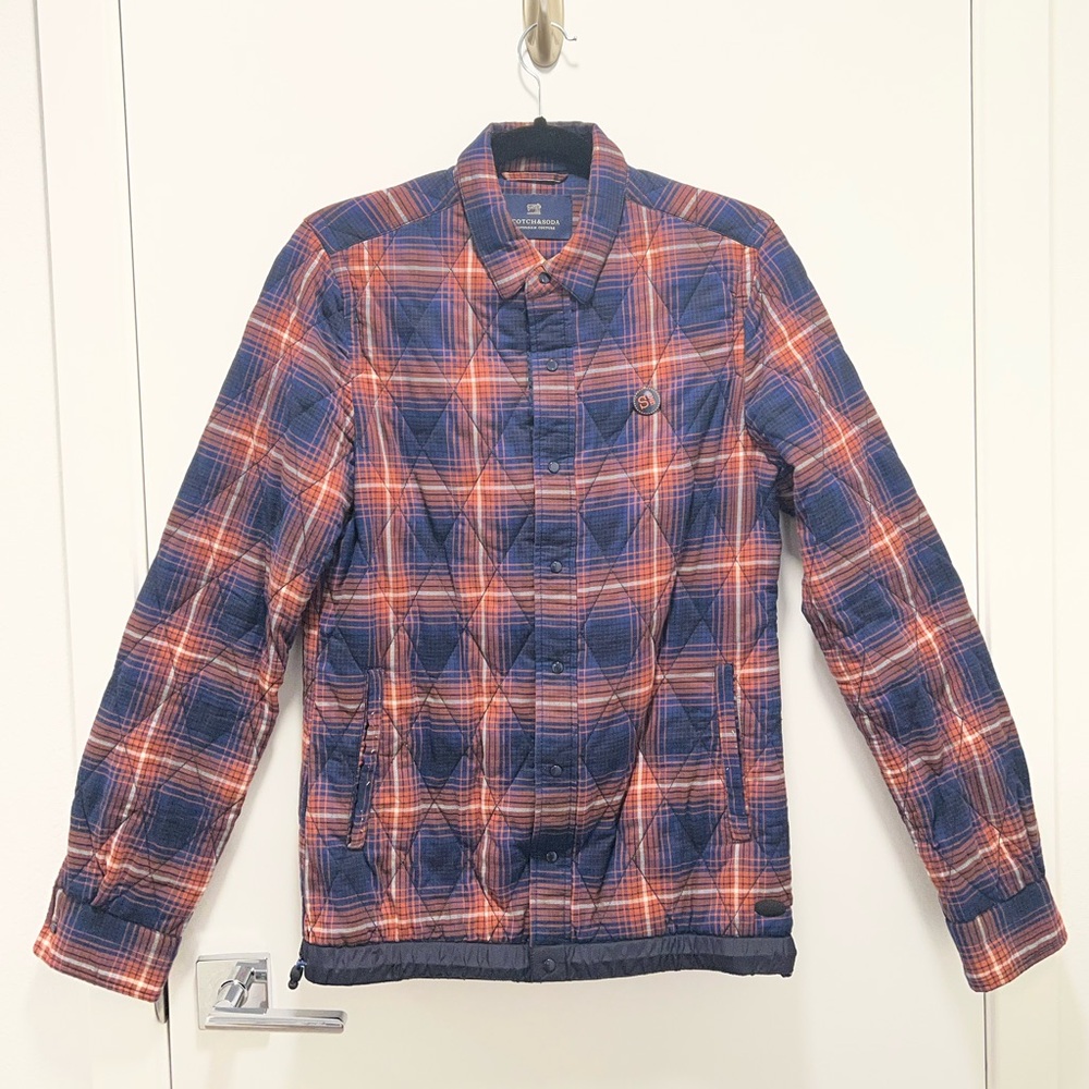 Scotch & Soda Navy and Red Plaid Quilted Shirt Jacket